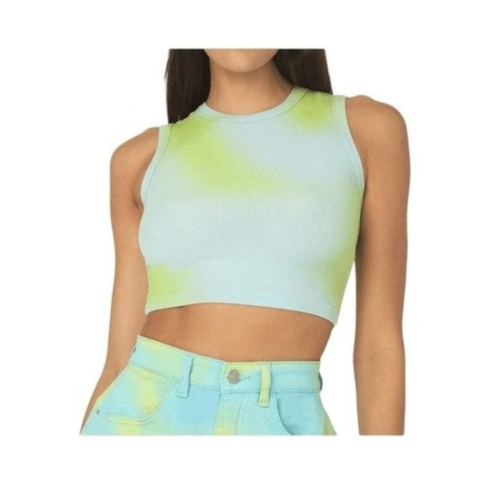 WeWoreWhat Muscle‎ Tee Blue Green Tie Dye Ribbed Knit Cropped Tank Top S